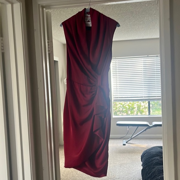 all saints red wrap dress All Saints Dela Jasmine Red Floral Hi Low Flutter Sleeve Maxi Wrap Dress Size 4